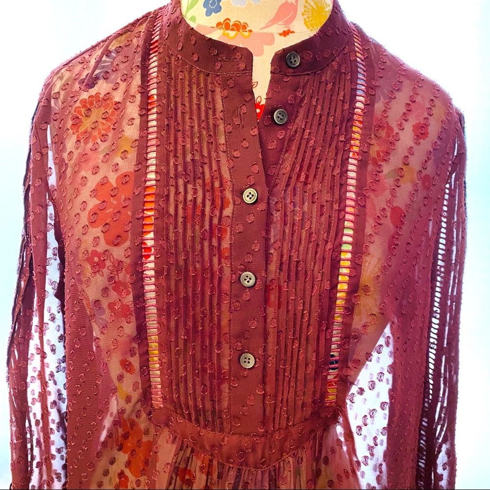 Madewell Wine Colored Bibbed Blouse - Picture 4 of 7